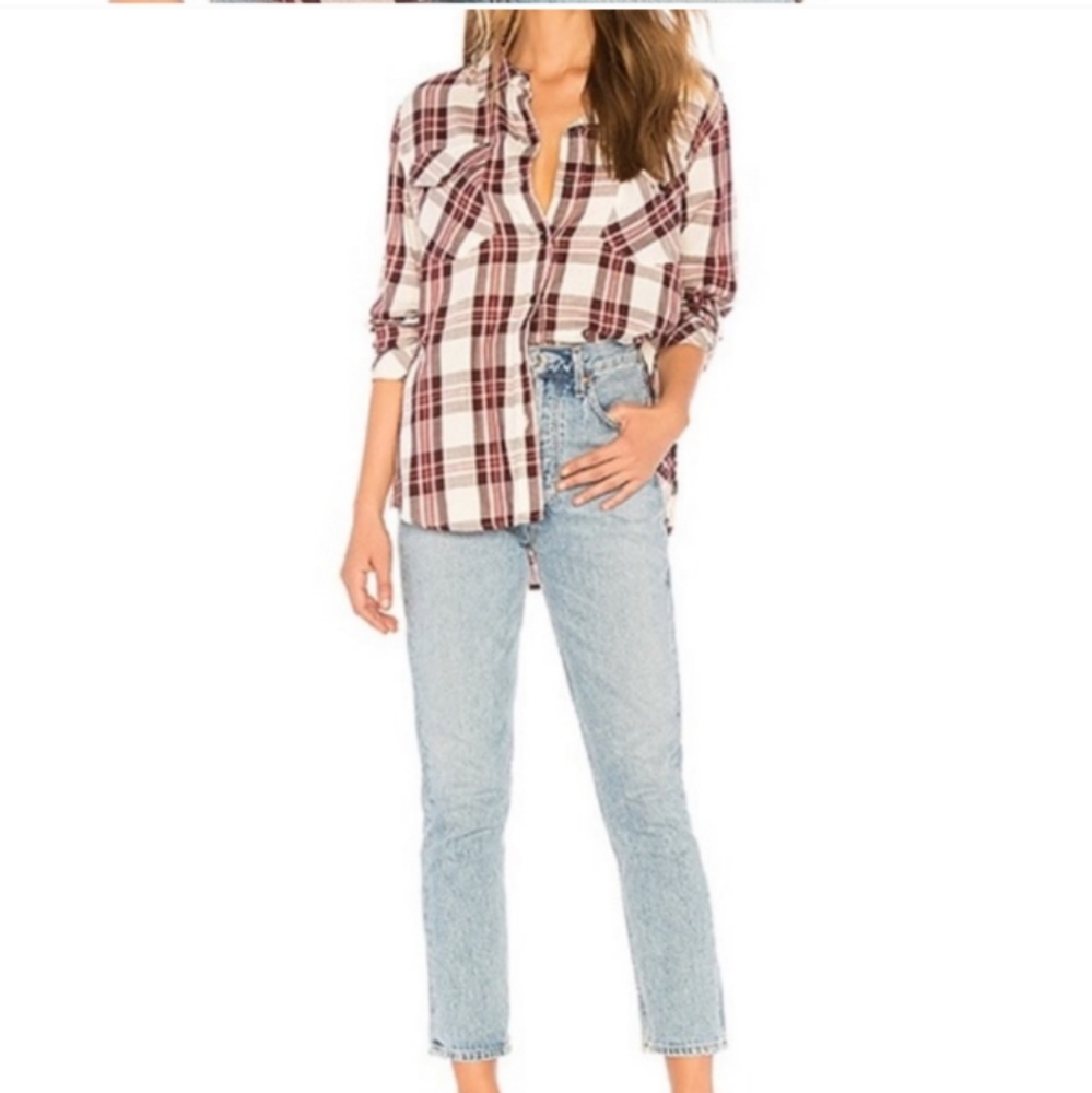 Anthropologie Red and White Plaid Button Down Shirt - Picture 3 of 9